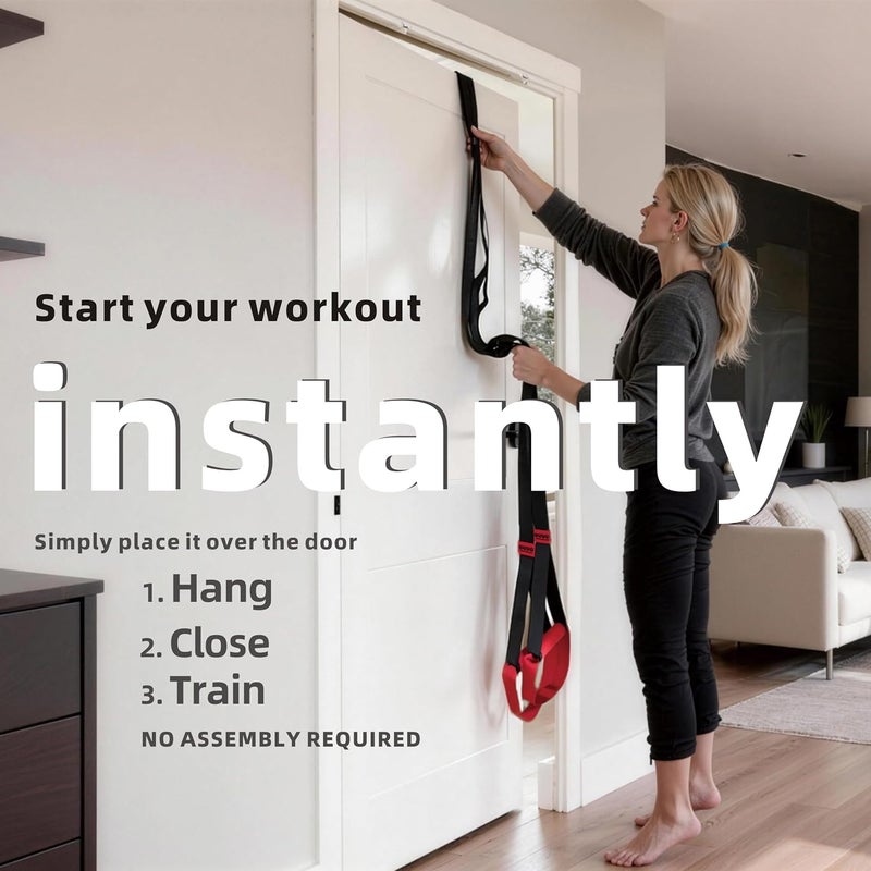 ROUUO Suspension Straps Trainer for Home Gym – Integrated Door Anchor for 1-Second Setup, All in One Bodyweight Resistance Straps for Indoor & Outdoor Fitness Training System - Image 4